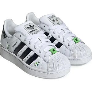 6.5 Kids- Adidas Originals Big Kids Superstar II X Minecraft Shoes Cloud White